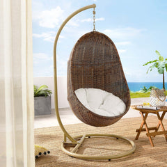 Bean Coffee/White Outdoor Patio Wood Swing Chair With Stand - Ornate Home