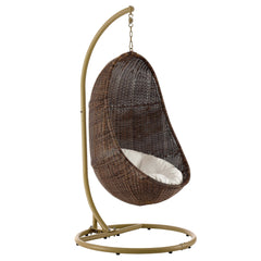 Bean Coffee/White Outdoor Patio Wood Swing Chair With Stand - Ornate Home