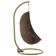 Bean Coffee/White Outdoor Patio Wood Swing Chair With Stand - Ornate Home