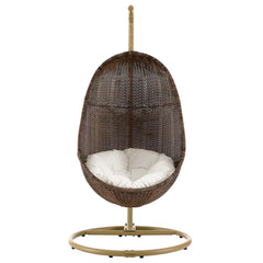 Bean Coffee/White Outdoor Patio Wood Swing Chair With Stand - Ornate Home