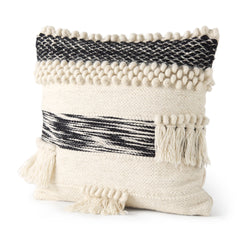 Beardell Cream/Black 18x18 with Tassels Pillow Cover with Down Filler (Set of 2) - 68391-CFD - Ornate Home
