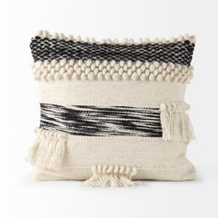 Beardell Cream/Black 18x18 with Tassels Pillow Cover with Down Filler (Set of 2) - 68391-CFD - Ornate Home
