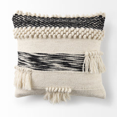 Beardell Cream/Black 18x18 with Tassels Pillow Cover with Down Filler (Set of 2) - 68391-CFD - Ornate Home