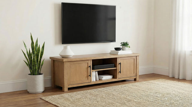 Beasley Golden Oak 2-Door 71-Inch Wood TV Stand Media Console - Ornate Home