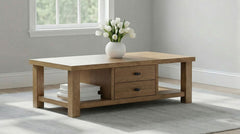 Beasley Golden Oak 2-Drawer Wood Coffee Table - Ornate Home