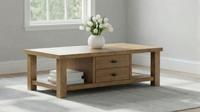 Beasley Golden Oak 2-Drawer Wood Coffee Table - Ornate Home