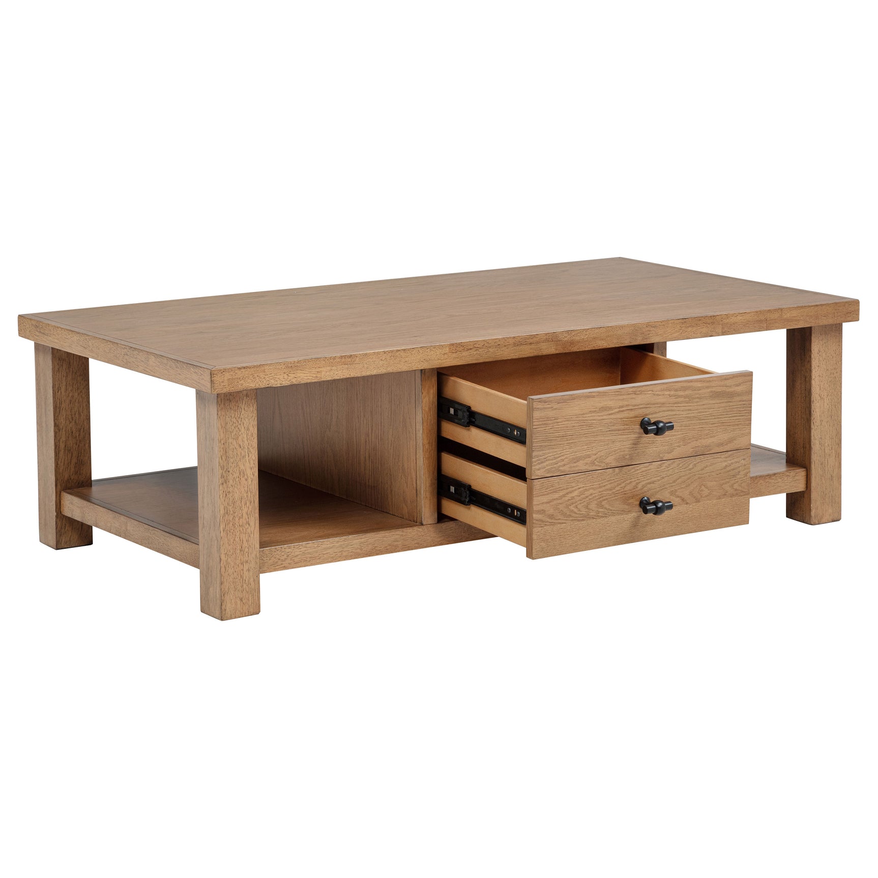 Beasley Golden Oak 2-Drawer Wood Coffee Table - Ornate Home