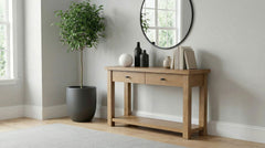 Beasley Golden Oak 2-Drawer Wood Console Table - Ornate Home