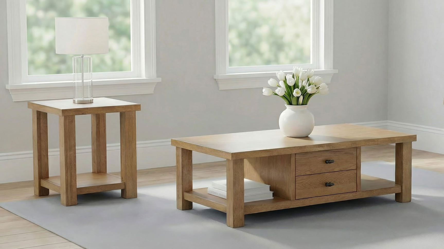 Beasley Golden Oak 2-Piece Wood Coffee Table Set - Ornate Home