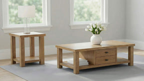 Beasley Golden Oak 2-Piece Wood Coffee Table Set - Ornate Home