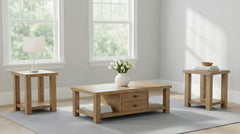 Beasley Golden Oak 3-Piece Wood Coffee Table Set - Ornate Home