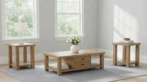 Beasley Golden Oak 3-Piece Wood Coffee Table Set - Ornate Home