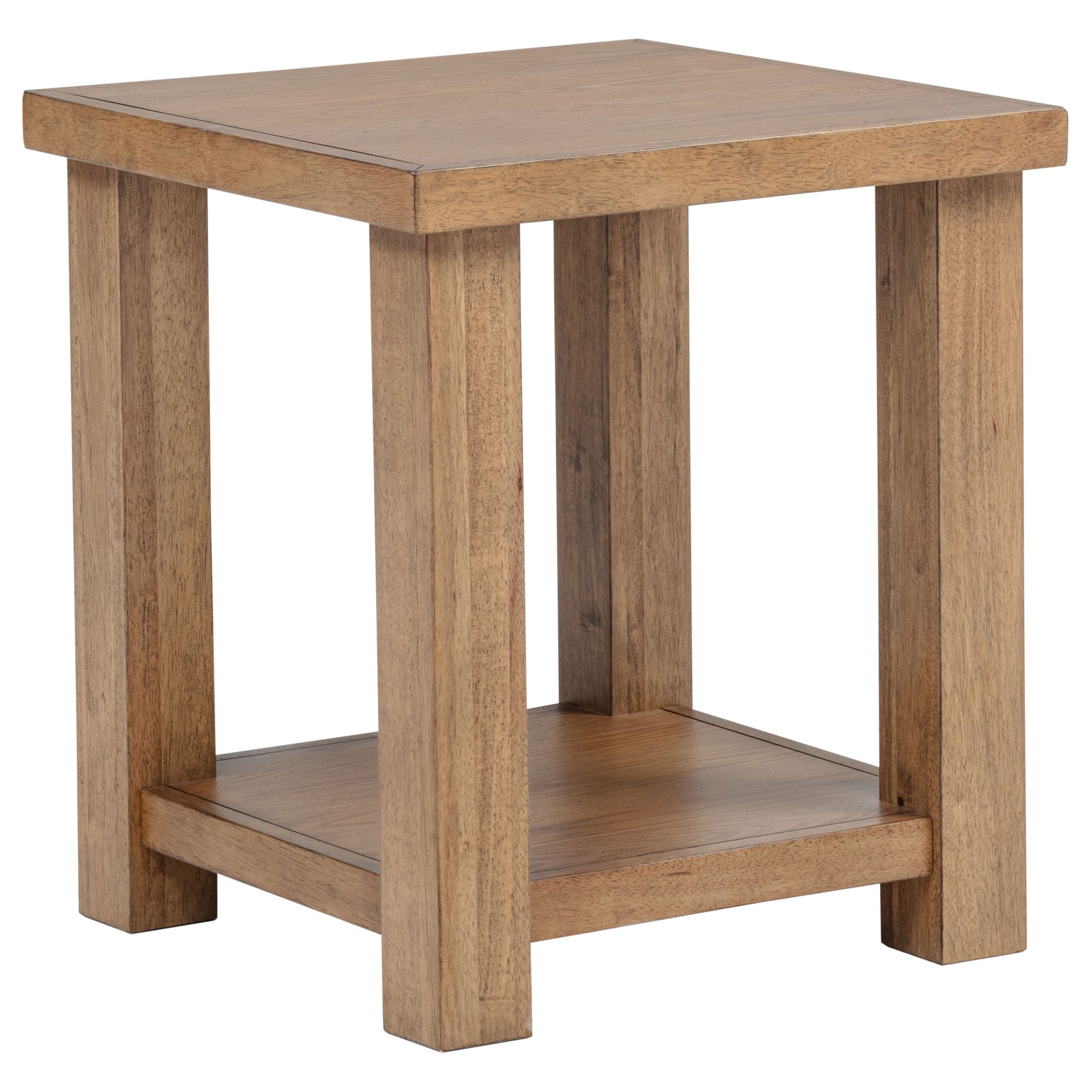 Beasley Golden Oak Square Wood End Side Table With Shelf - Ornate Home