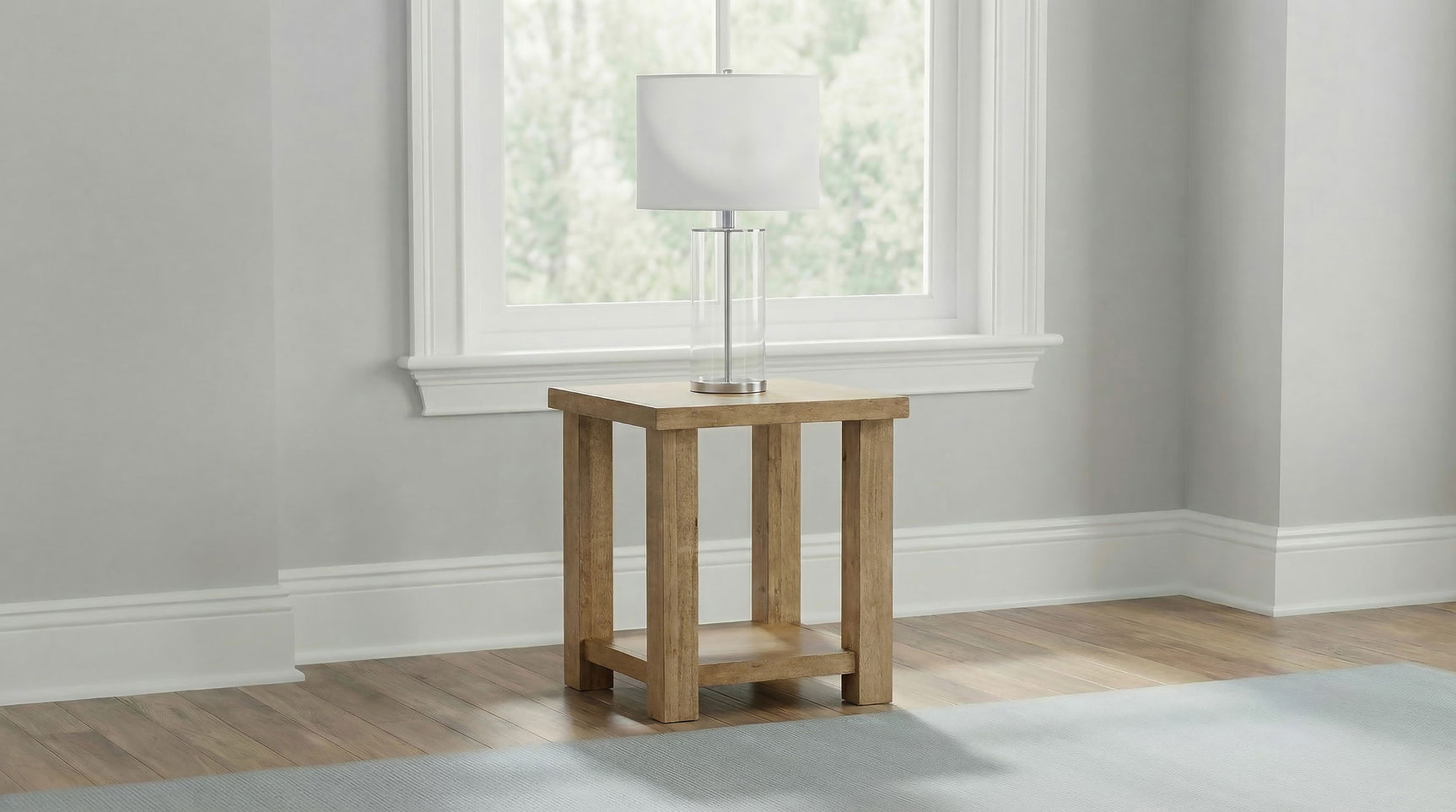Beasley Golden Oak Square Wood End Side Table With Shelf - Ornate Home