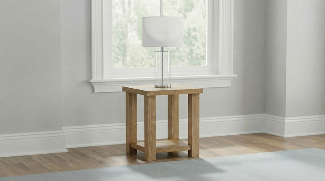 Beasley Golden Oak Square Wood End Side Table With Shelf - Ornate Home
