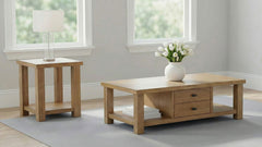 Beasley Golden Oak Square Wood End Side Table With Shelf - Ornate Home