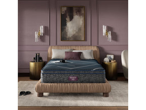 Beautyrest World Class Level Four Gray/Dark Blue Hybrid Queen Medium Apex PillowTop Mattress - Ornate Home