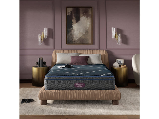 Beautyrest World Class Level Four Gray/Dark Blue Hybrid Queen Medium Apex PillowTop Mattress - Ornate Home