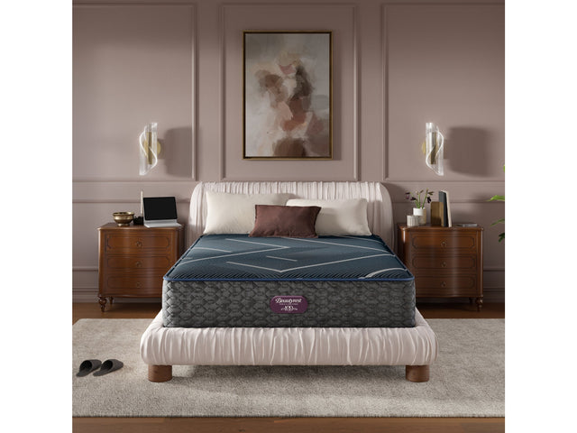 Beautyrest World Class Level Four Gray/Dark Blue Hybrid Twin Firm Mattress - Ornate Home