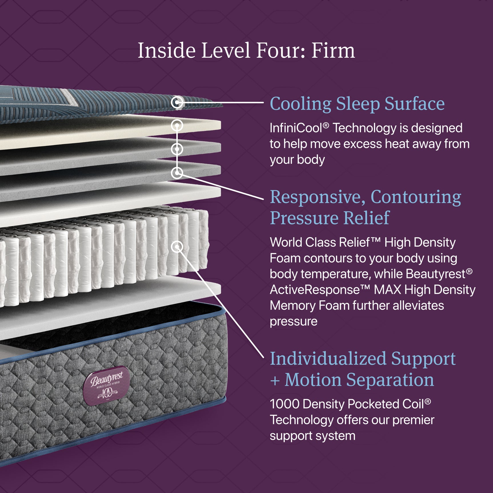 Beautyrest World Class Level Four Gray/Dark Blue Hybrid Twin Firm Mattress - Ornate Home