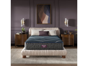 Beautyrest World Class Level Four Gray/Dark Blue Hybrid Twin Plush Mattress - Ornate Home