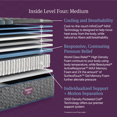 Beautyrest World Class Level Four Gray Innerspring Full Medium Mattress - Ornate Home