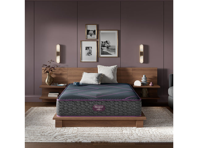 Beautyrest World Class Level Three Gray/Dark Blue Hybrid Cal King Firm Mattress - Ornate Home