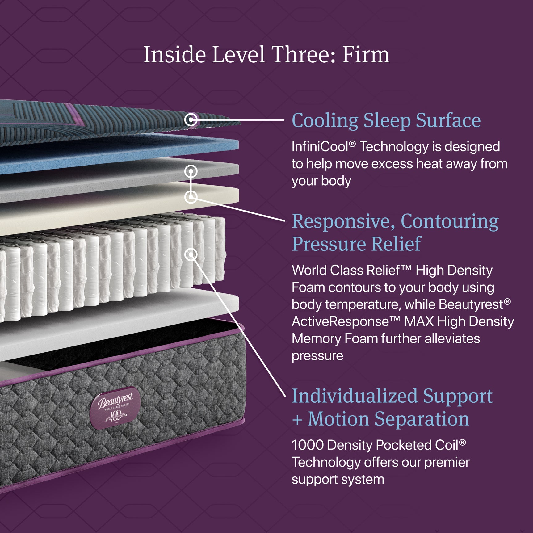 Beautyrest World Class Level Three Gray/Dark Blue Hybrid Twin Firm Mattress - Ornate Home