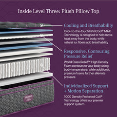 Beautyrest World Class Level Three Gray Innerspring Queen Plush Pillow Top Mattress - Ornate Home
