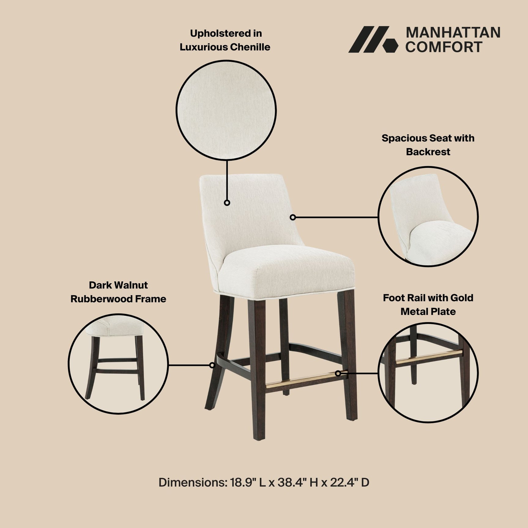 Beever Counter Stool in Cream - Ornate Home