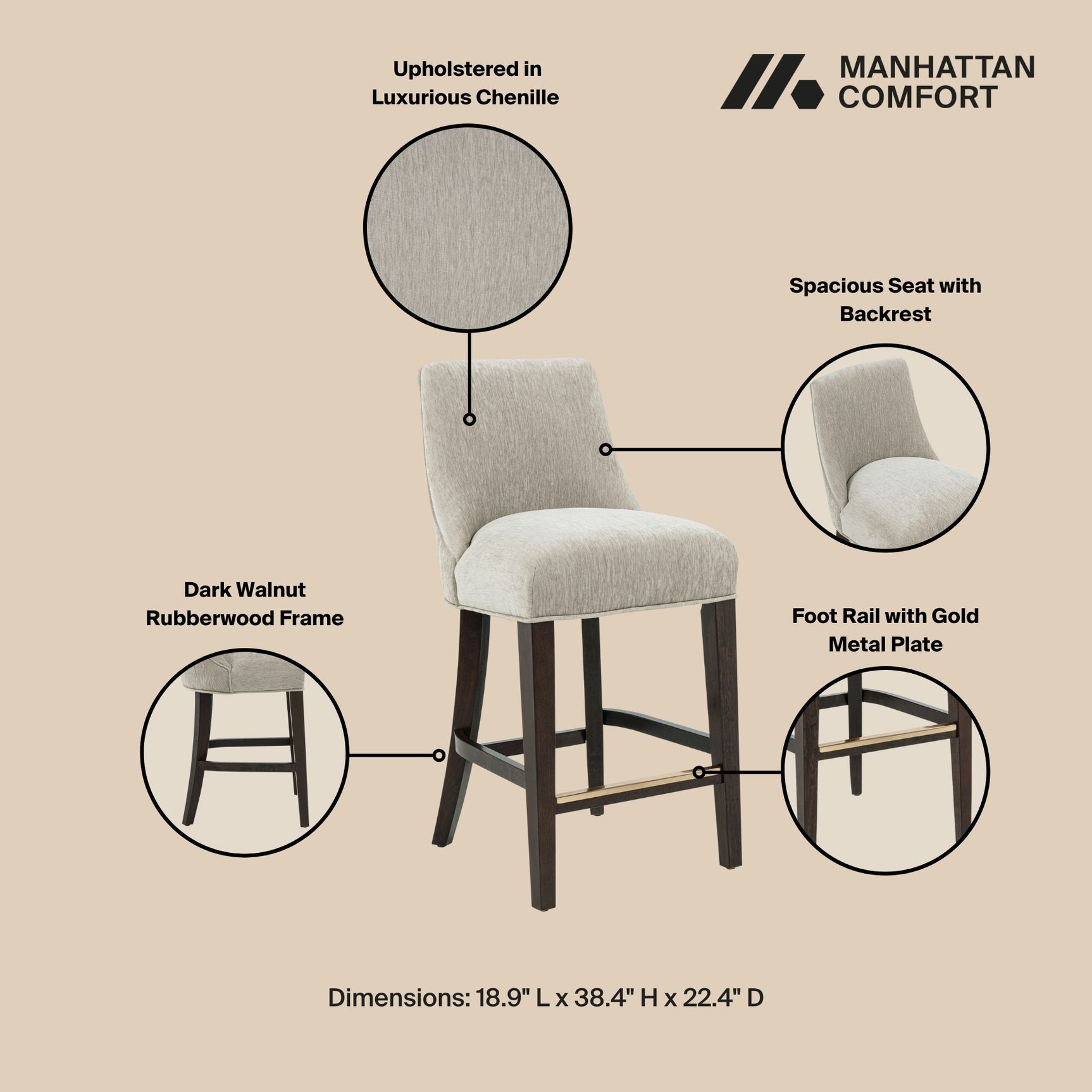 Beever Counter Stool in Taupe - Ornate Home