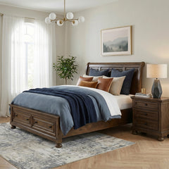 Begonia Brown Queen Platform Bed With Footboard Storage - Ornate Home