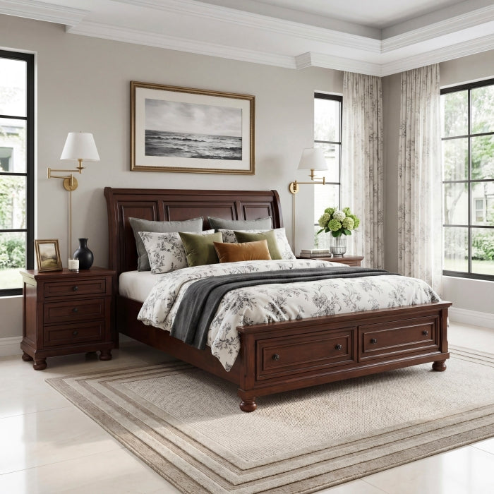 Begonia Silver Eastern King Platform Bed With Footboard Storage - Ornate Home