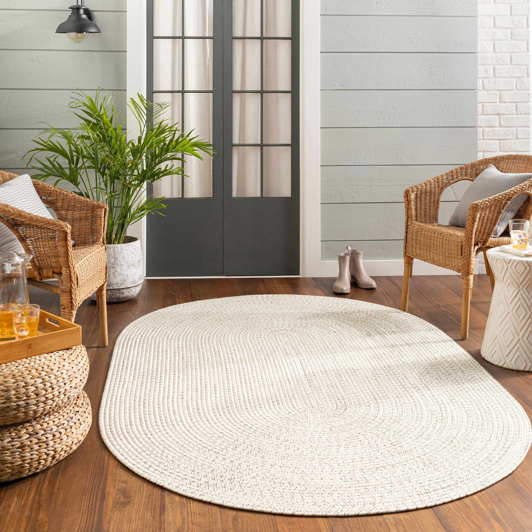 Beige Braided Faux Jute Outdoor Rug - Ornate Home