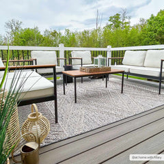 Beige Charcoal Areli Outdoor Area Rug - Ornate Home