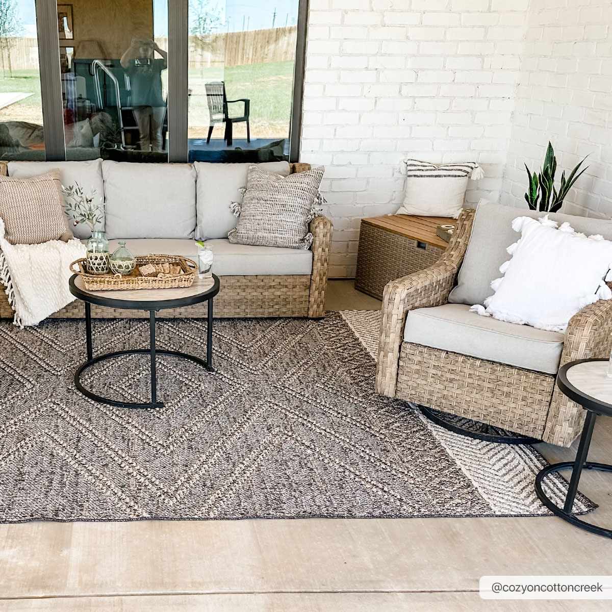 Beige Charcoal Areli Outdoor Area Rug - Ornate Home