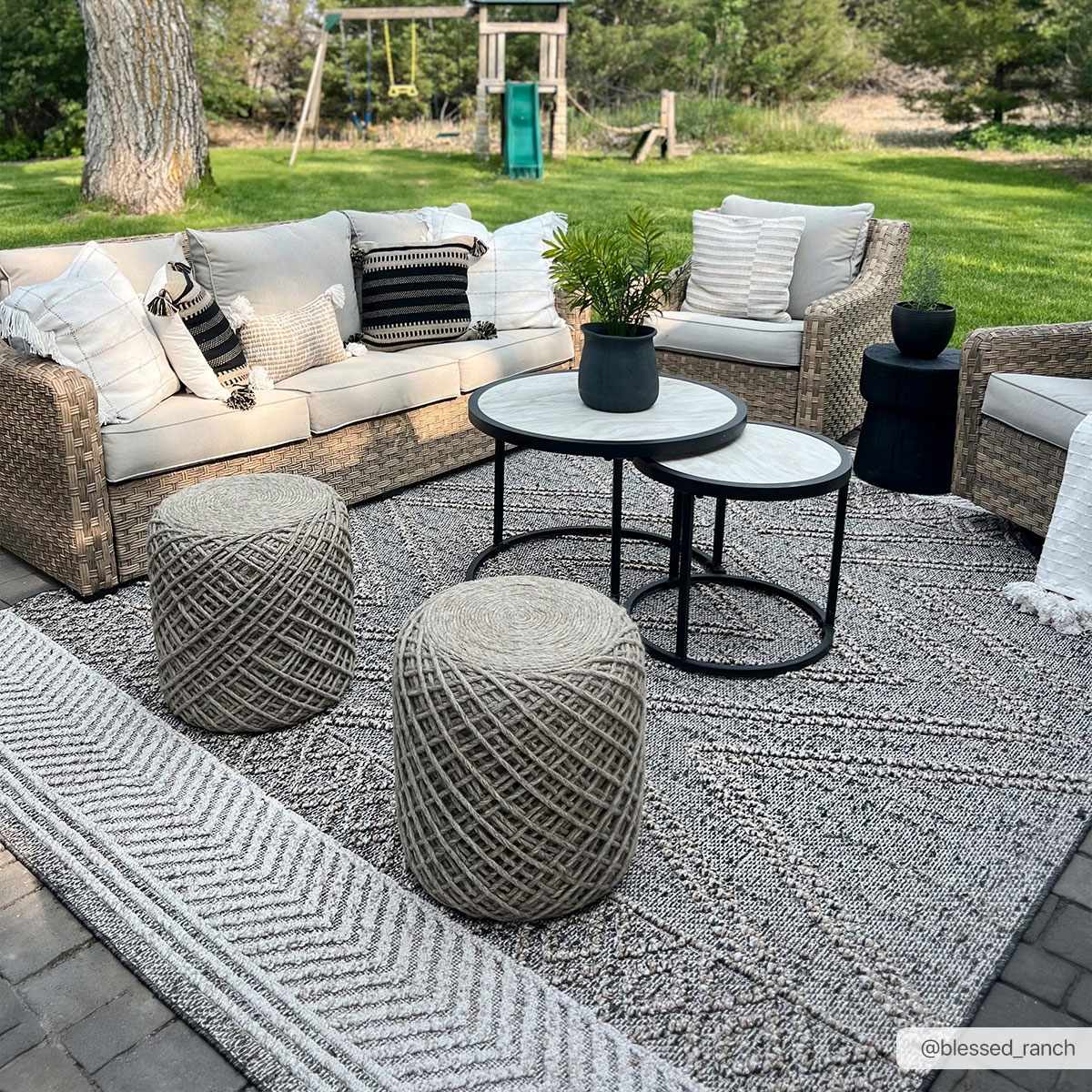 Beige Charcoal Areli Outdoor Area Rug - Ornate Home
