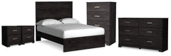 Belachime Charcoal Full Panel Bed, Dresser, Chest and 2 Nightstands - Ornate Home