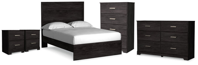 Belachime Charcoal Full Panel Bed, Dresser, Chest and 2 Nightstands - Ornate Home