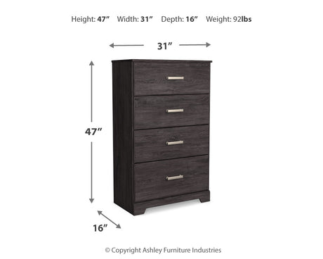 Belachime Charcoal Full Panel Bed, Dresser, Chest and 2 Nightstands - Ornate Home