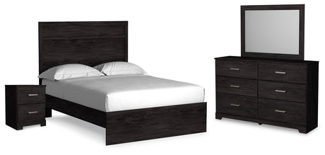 Belachime Charcoal Full Panel Bed, Dresser, Mirror and Nightstand - Ornate Home