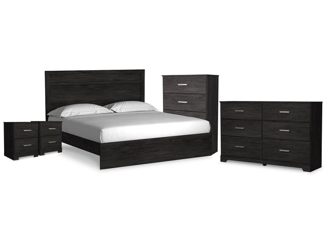 Belachime Charcoal King Panel Bed, Dresser, Chest and 2 Nightstands (Online Special Price) - Ornate Home