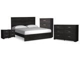 Belachime Charcoal King Panel Bed, Dresser, Chest and 2 Nightstands - Ornate Home