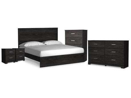 Belachime Charcoal King Panel Bed, Dresser, Chest and 2 Nightstands - Ornate Home
