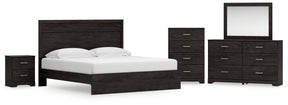 Belachime Charcoal King Panel Bed, Dresser, Mirror, Chest and Nightstand - Ornate Home