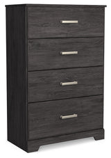 Belachime Charcoal King Panel Bed, Dresser, Mirror, Chest and Nightstand - Ornate Home