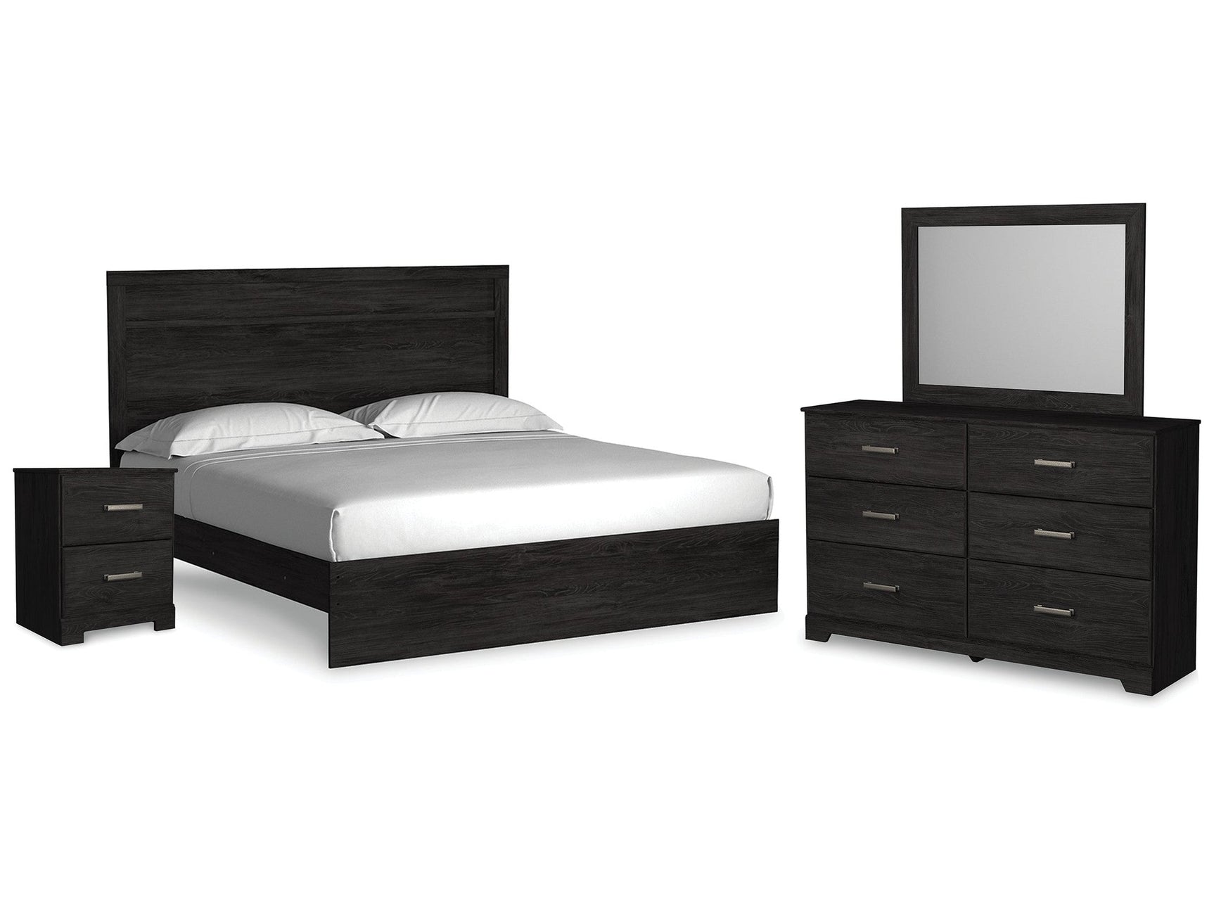 Belachime Charcoal King Panel Bed, Dresser, Mirror, and Nightstand (Online Special Price) - Ornate Home