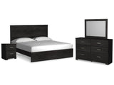 Belachime Charcoal King Panel Bed, Dresser, Mirror, and Nightstand - Ornate Home