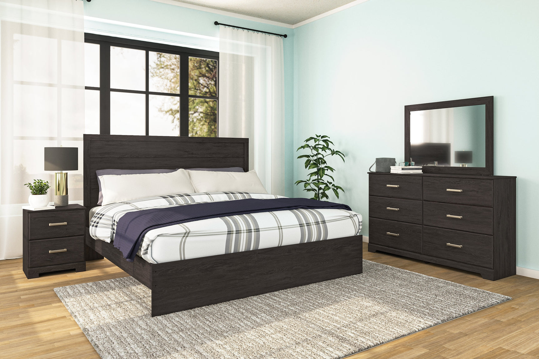 Belachime Charcoal King Panel Bed & Nightstand (Online Special Price) - Ornate Home
