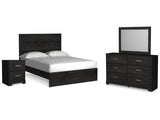 Belachime Charcoal Queen Panel Bed, Dresser, Mirror, and Nightstand - Ornate Home